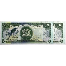 TRINIDAD AND TOBAGO 2006 . FIVE 5 DOLLARS BANKNOTES . CONSECUTIVE PAIR